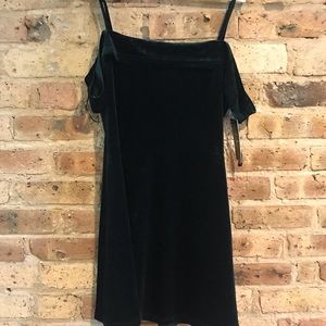 Velvet Forest Green off the shoulder Mini Dress